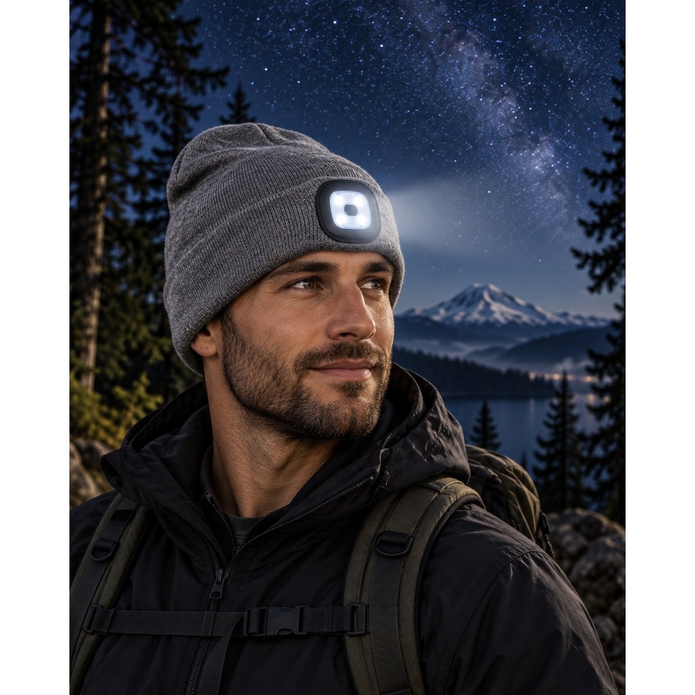 NWT Night Scout LED Gray Beanie Brightside Collection Rechargeable Outdoor #1564